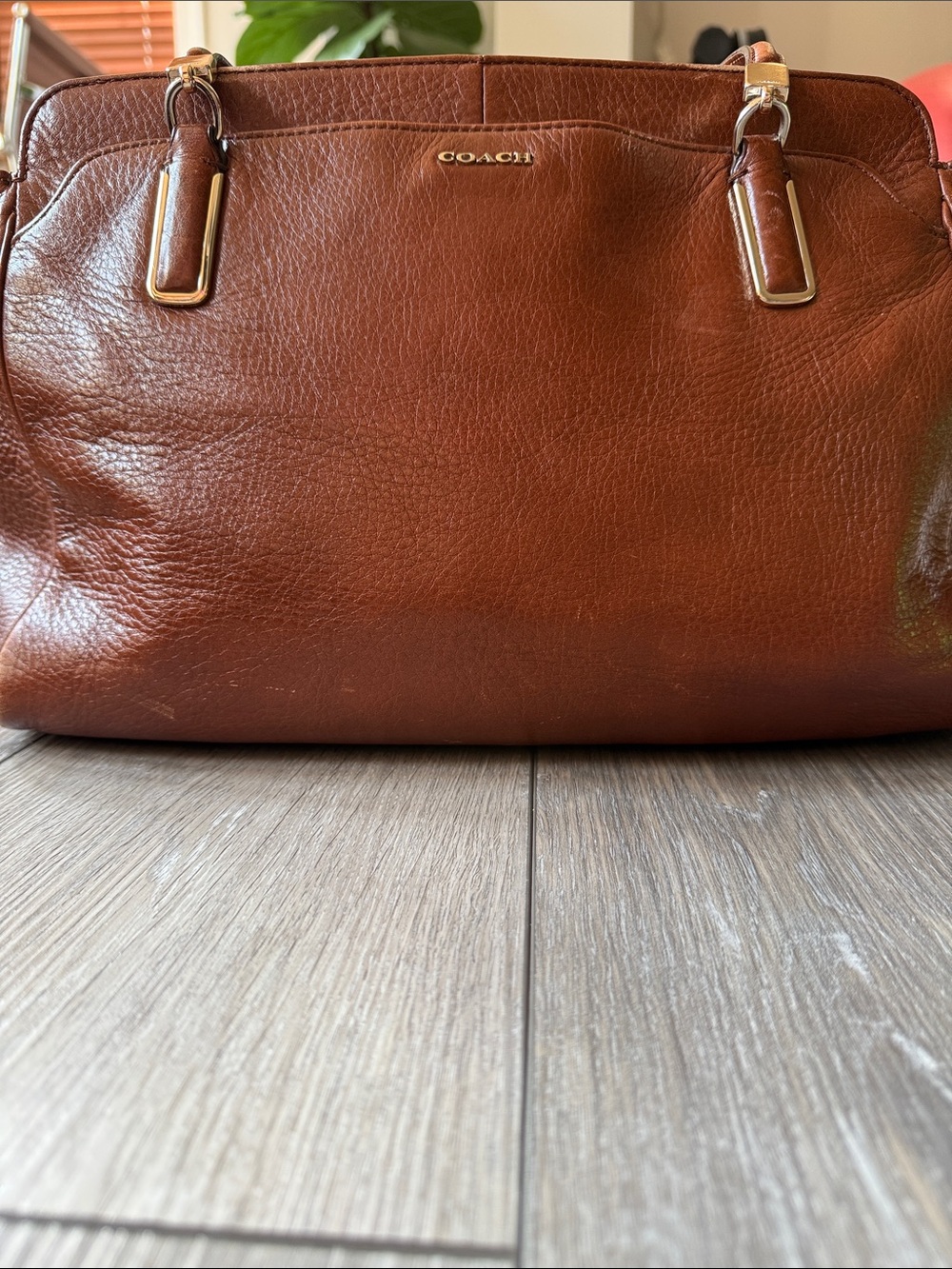 COACH Pebbled Leather Satchel in Chestnut Brown with Gold Hardware - Picture 5 of 16